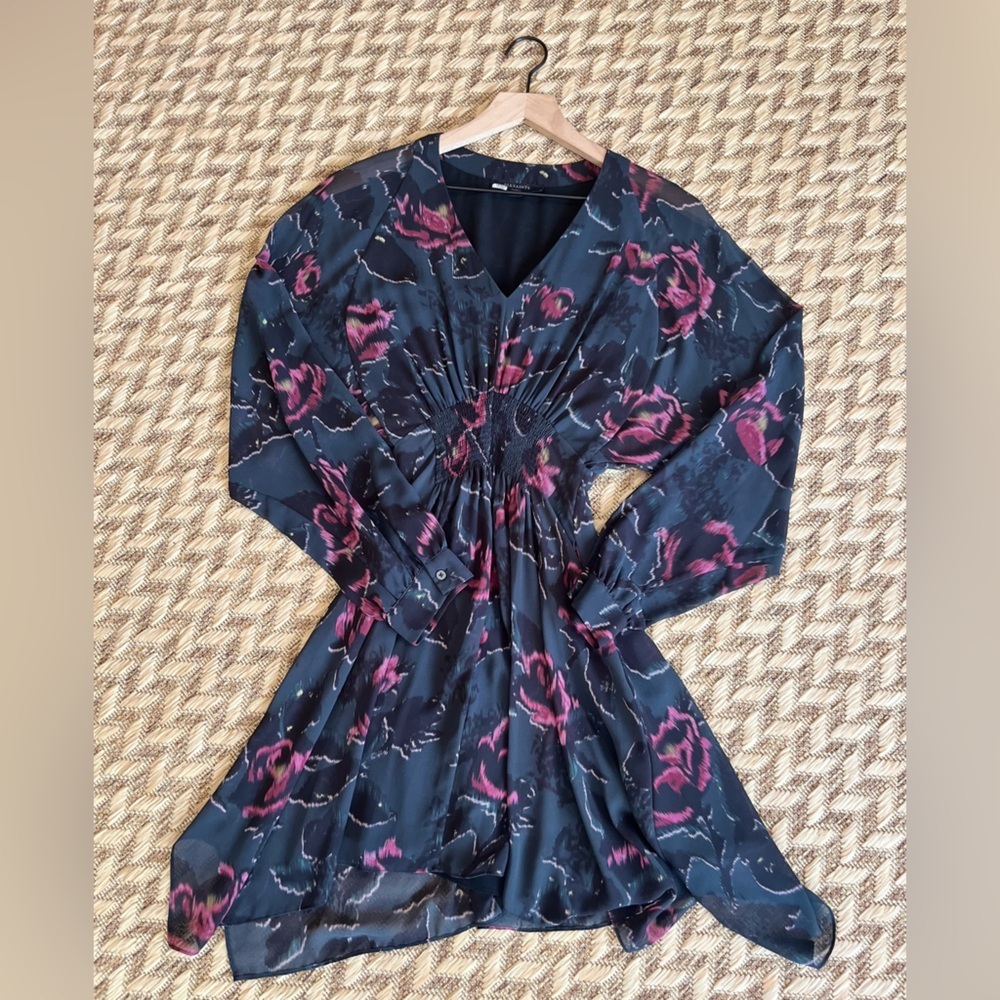 All Saints Dress - Women’s Small Black Pink - Floral Long Sleeve Mini